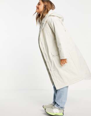 ASOS DESIGN waterfall parka coat in cream-White