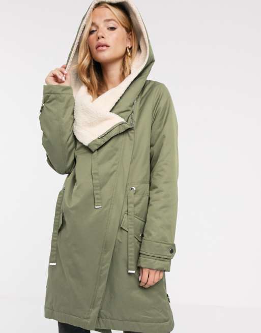 ASOS DESIGN waterfall parka with borg lining in khaki ASOS