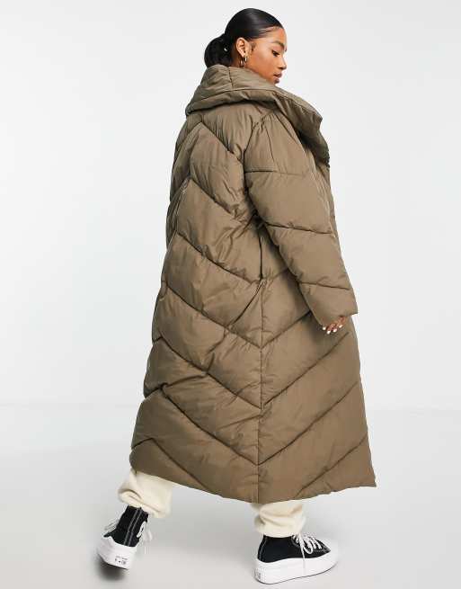 ASOS DESIGN - waterfall - Piumino lungo trapuntato marrone - BROWN, 2 di 4