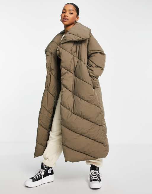 ASOS DESIGN - waterfall - Piumino lungo trapuntato marrone - BROWN, 4 di 4