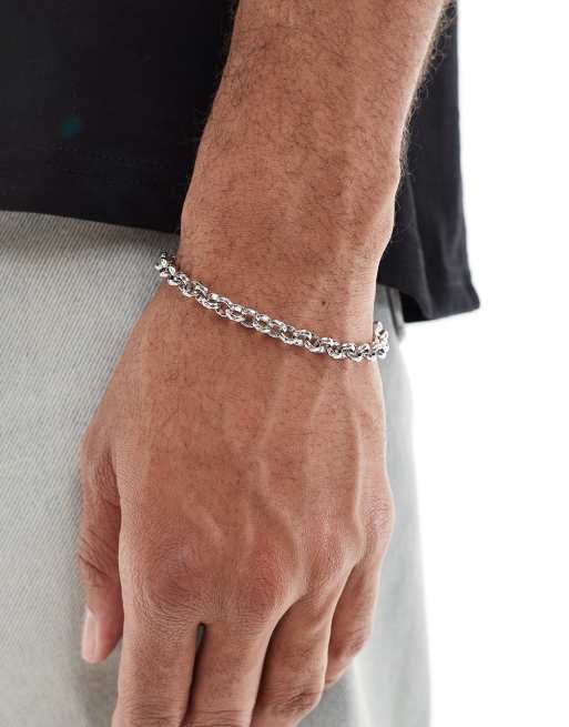 ASOS DESIGN waterproof faceted link chain bracelet in silver-tone stainless steel