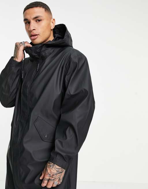 ASOS DESIGN waterproof rubberised rain jacket in black