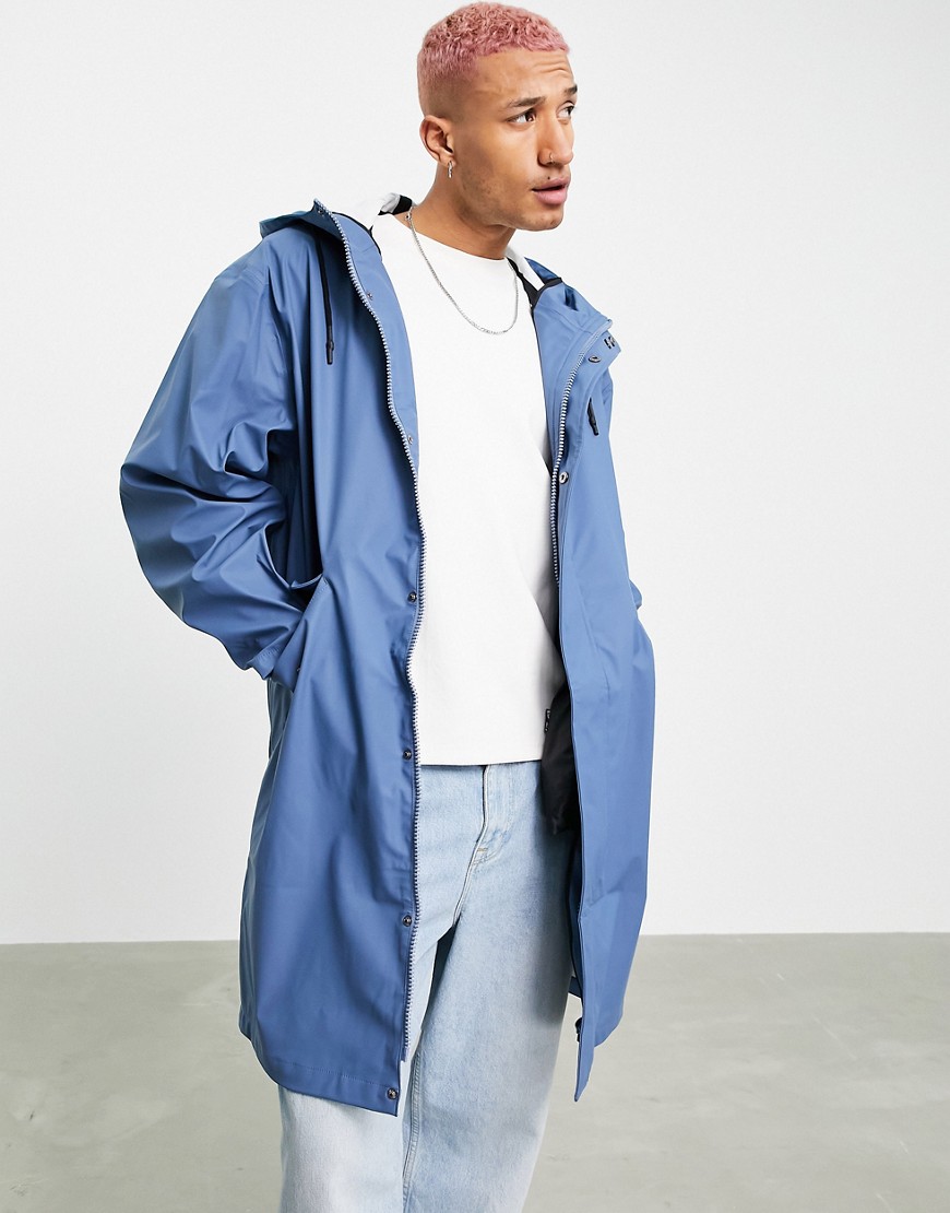 ASOS DESIGN waterproof rubberised rain jacket in blue-Blues