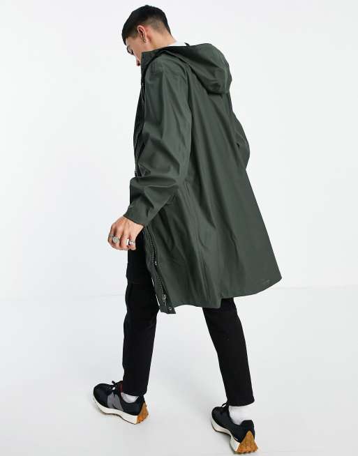 ASOS DESIGN waterproof rubberized rain jacket in khaki