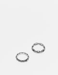 [ASOS DESIGN] ASOS DESIGN waterproof stainless 2 pack chain and cross ring in burnished silver tone S-M SILVER