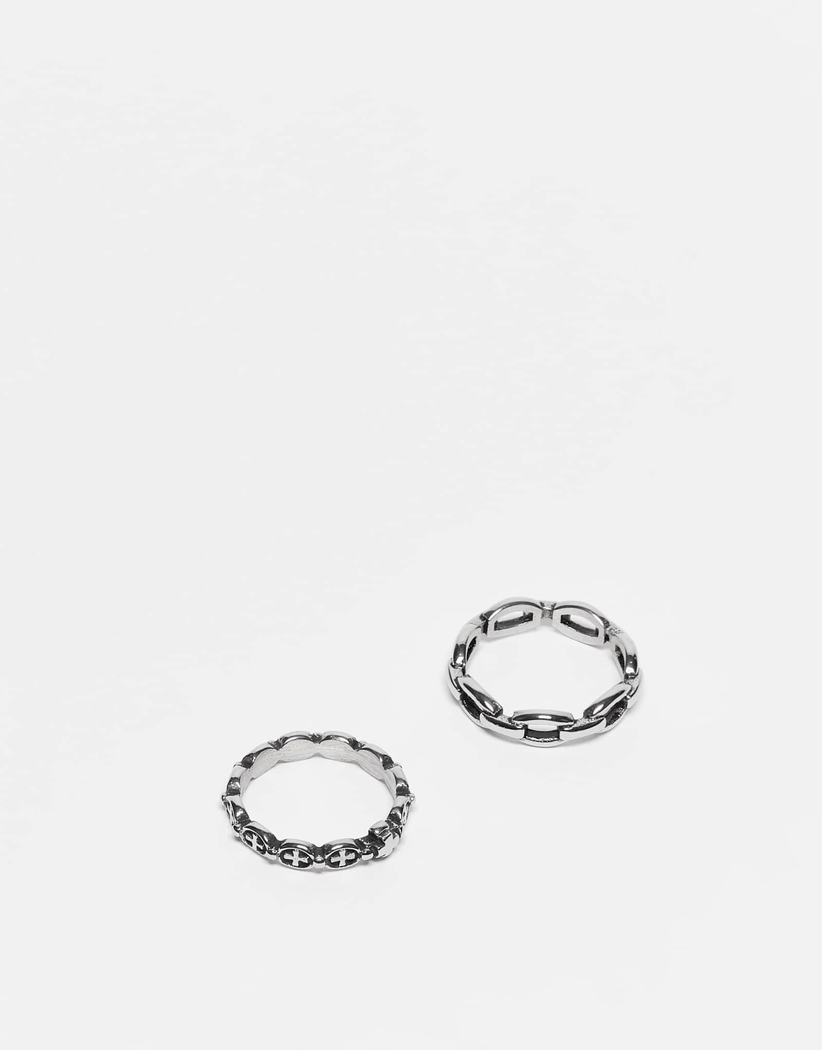 Водонепроницаемая цепочка ASOS DESIGN из нержавеющей стали на 2 упаковки и кольцо-крестик из полированного серебра