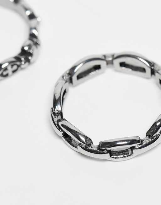 ASOS DESIGN waterproof stainless 2 pack chain and cross ring in burnished silver, 3 of 3