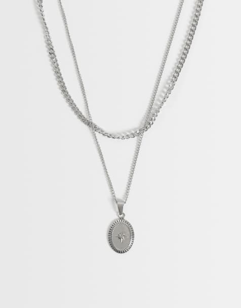 ASOS DESIGN waterproof stainless 2 pack necklace with star detail pendant necklace in silver - view 1