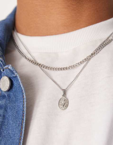 ASOS DESIGN waterproof stainless 2 pack necklace with textured pendant in silver tone - view 1