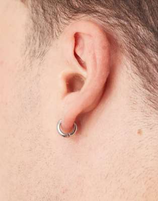 ASOS DESIGN waterproof stainless huggie hoop earrings in silver tone - view 1