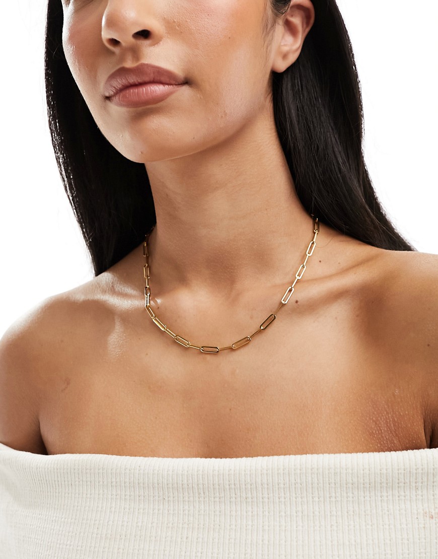 Asos Design Waterproof Stainless Necklace With Open Link Design In Gold Tone