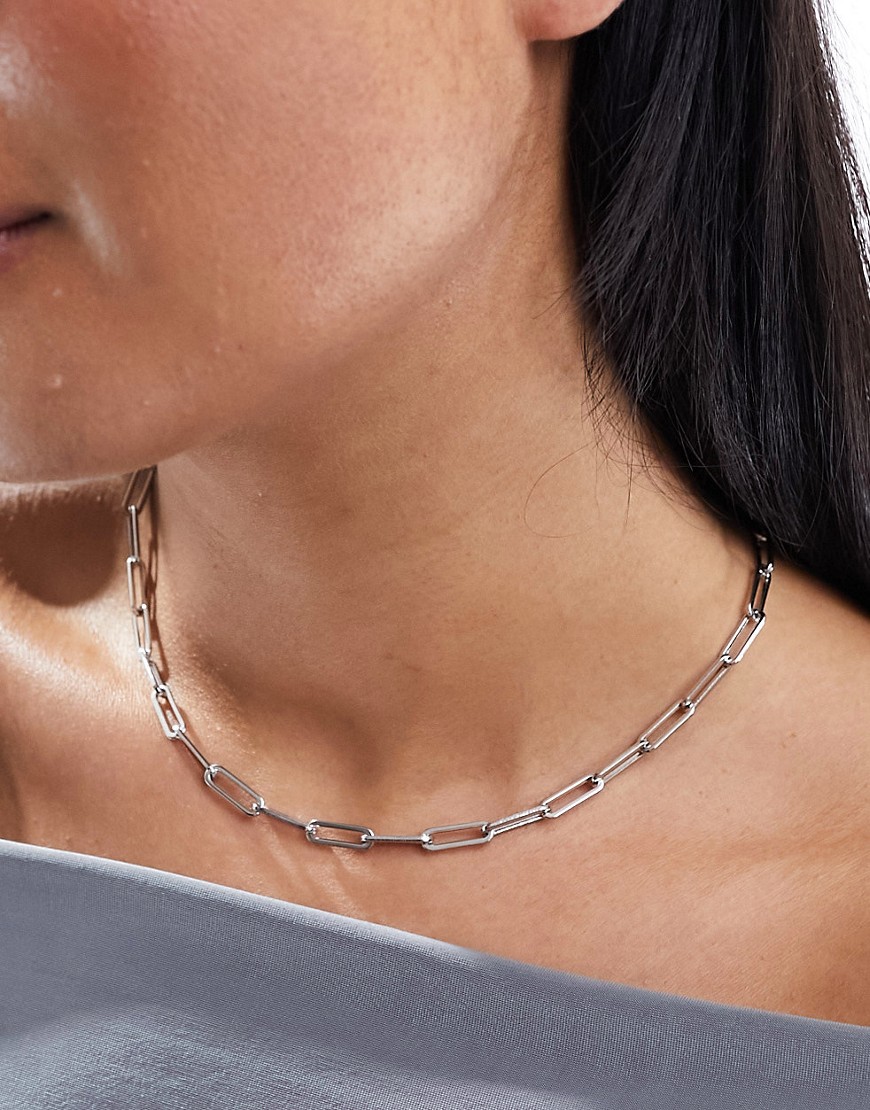 Asos Design Waterproof Stainless Necklace With Open Link Design In Silver Tone