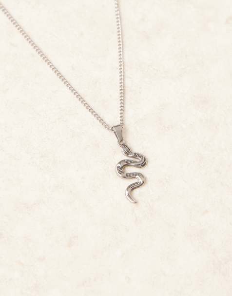 ASOS DESIGN waterproof stainless snake pendant necklace in silver tone - view 1