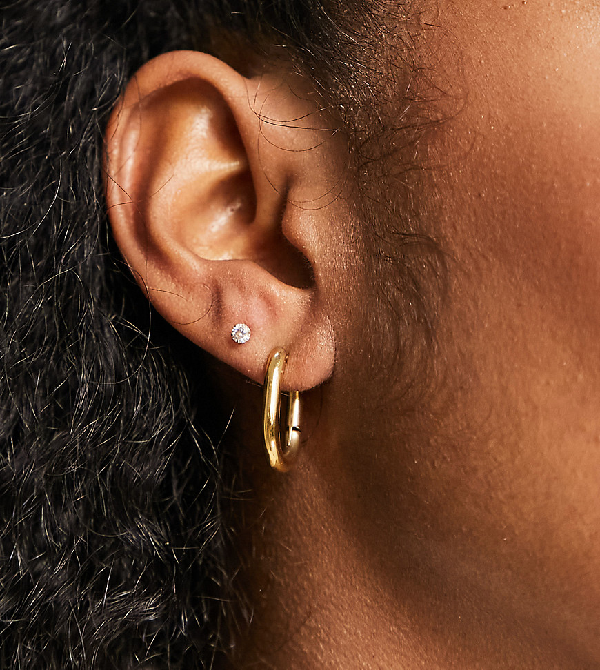 ASOS DESIGN waterproof stainless steel 10mm hoop earrings in oval shape-Gold