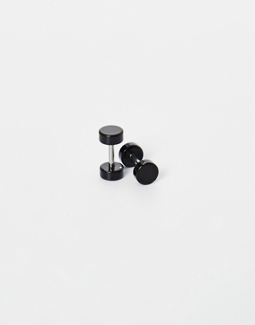 waterproof stainless steel 15mm slim plug earrings in black