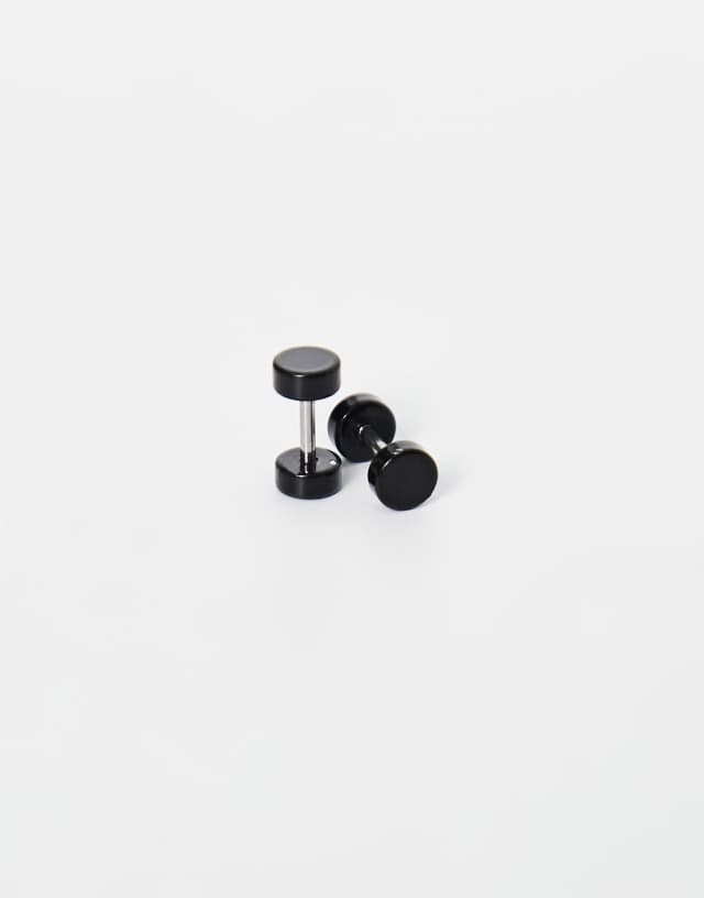 ASOS DESIGN waterproof stainless steel 15mm slim plug earrings in black