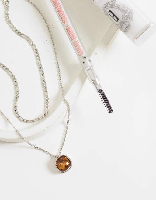 ASOS DESIGN waterproof stainless steel 2 pack amber stone pendant necklace in silver, 2 of 4