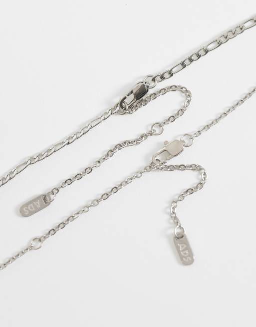 ASOS DESIGN waterproof stainless steel 2 pack amber stone pendant necklace in silver, 3 of 4