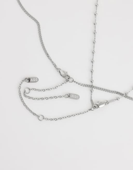 ASOS DESIGN waterproof stainless steel 2 pack ball and curb chain necklace in silver, 3 of 4