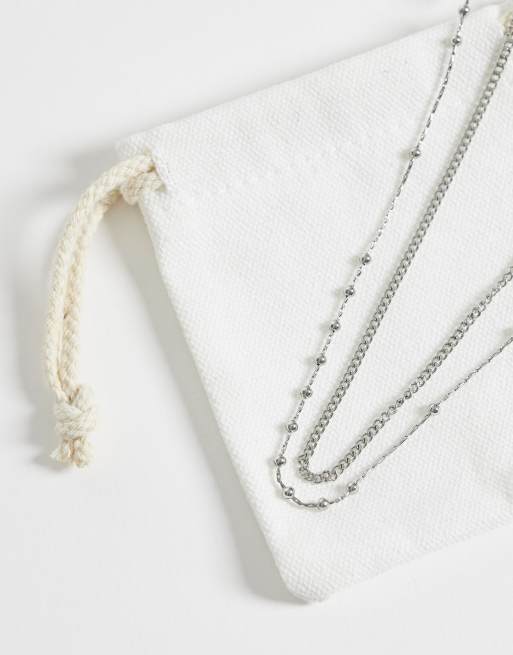 ASOS DESIGN waterproof stainless steel 2 pack ball and curb chain necklace in silver, 4 of 4
