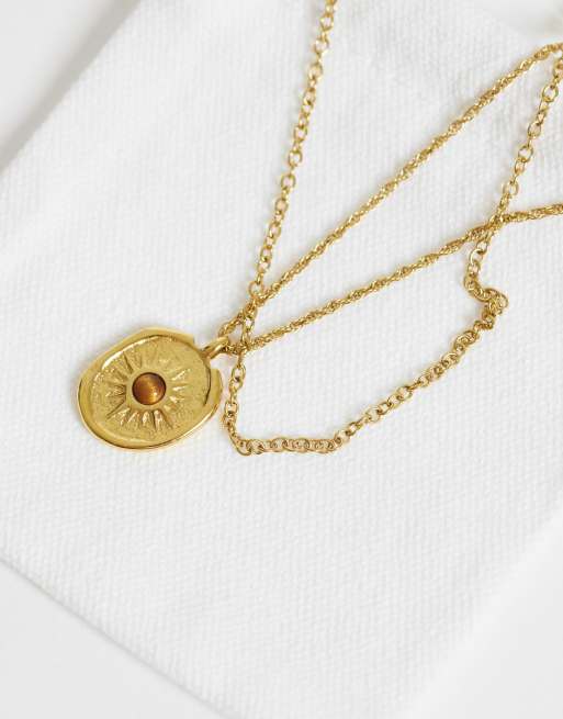 ASOS DESIGN waterproof stainless steel 2 pack ball chain oval sun pendant necklace in gold, 3 of 3