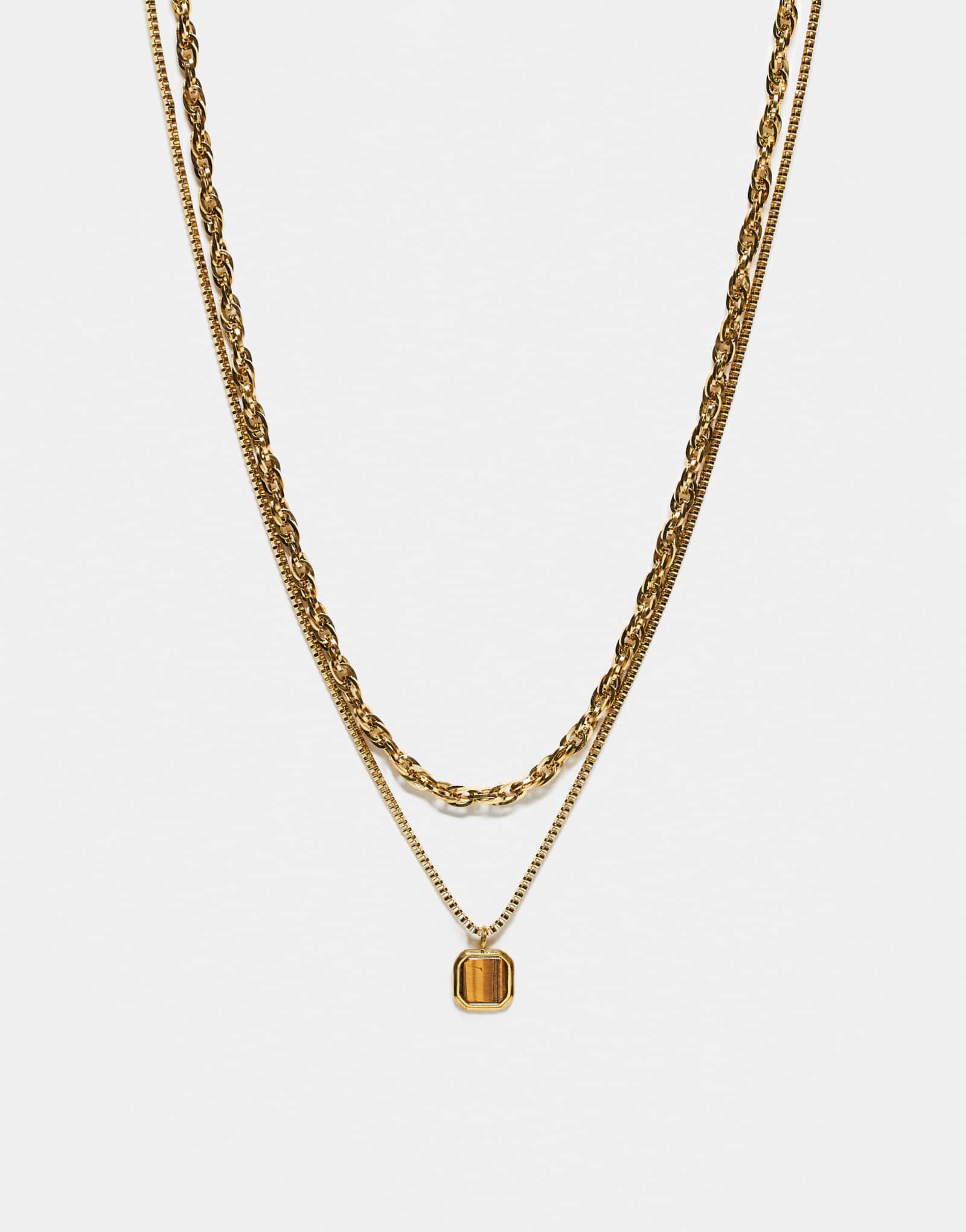 ASOS DESIGN водонепроницаемое ожерелье-цепочка из нержавеющей стали в 2 упаковках с квадратным полудрагоценным кулоном 