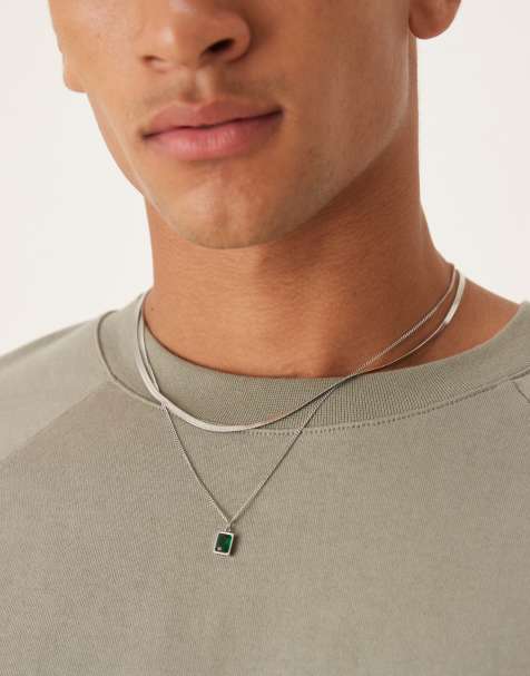 ASOS DESIGN waterproof stainless steel 2 pack faux emerald pendant necklace in silver - view 1