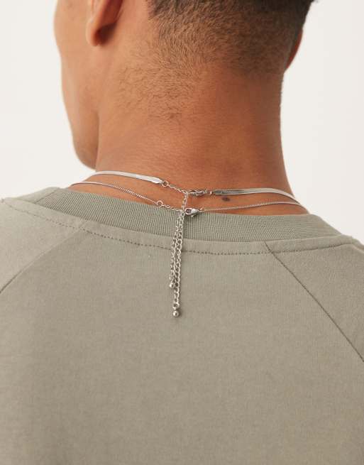 ASOS DESIGN waterproof stainless steel 2 pack faux emerald pendant necklace in silver , 3 of 3