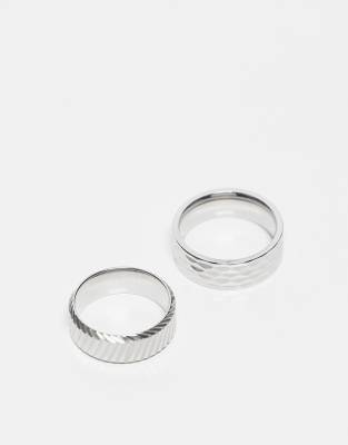 ASOS DESIGN ASOS DESIGN waterproof stainless steel 2 pack groove and faceted band ring set in silver