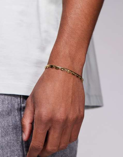 ASOS DESIGN waterproof stainless steel 2 pack marina bracelet in gold tone - view 1