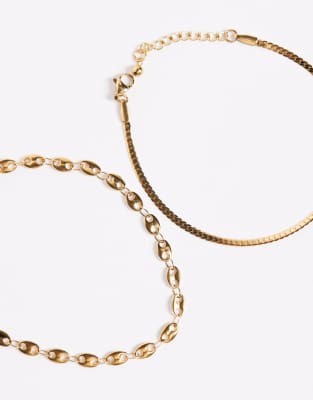 Asos Design Waterproof Stainless Steel 2 Pack Marina Bracelet In Gold
