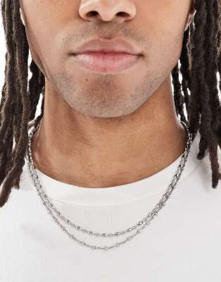 Asos Design Waterproof Stainless Steel 2 Pack Mixed Fine-chain Necklace In Silver