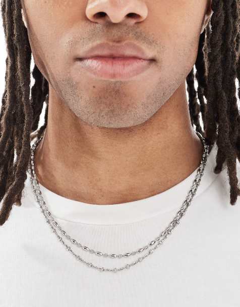 ASOS DESIGN waterproof stainless steel 2 pack mixed fine chain necklace in silver tone - view 1