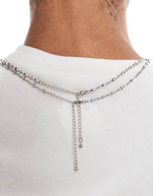Asos Design Waterproof Stainless Steel 2 Pack Mixed Fine-chain Necklace In White
