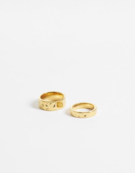ASOS DESIGN waterproof stainless steel 2 pack of molten rings in gold tone - view 1