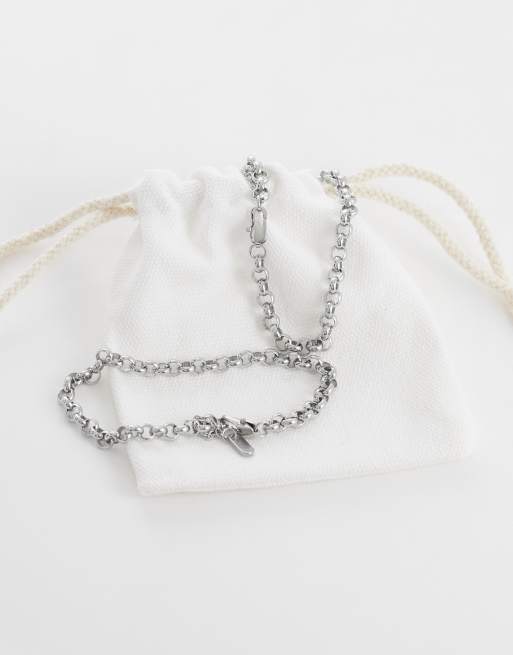 ASOS DESIGN waterproof stainless steel 2 pack round link and rope chain bracelets in silver, 2 of 3