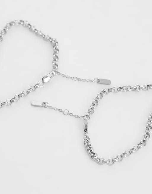 ASOS DESIGN waterproof stainless steel 2 pack round link and rope chain bracelets in silver, 3 of 3