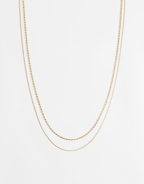 ASOS DESIGN waterproof stainless steel 2 pack skinny chain necklace in gold - view 1