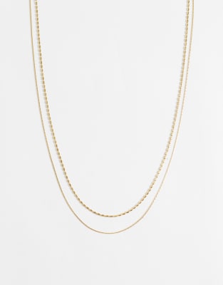 Asos Design Waterproof Stainless Steel 2 Pack Skinny Chain Necklaces In Gold