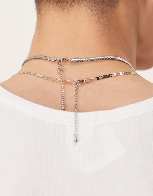 ASOS DESIGN waterproof stainless steel 2 pack snake chain necklace in silver  , 3 of 3