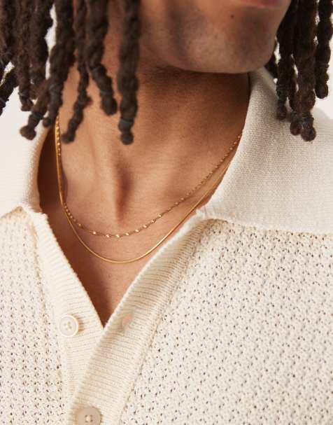 ASOS DESIGN waterproof stainless steel 2 pack snake chain necklaces in gold tone - view 1