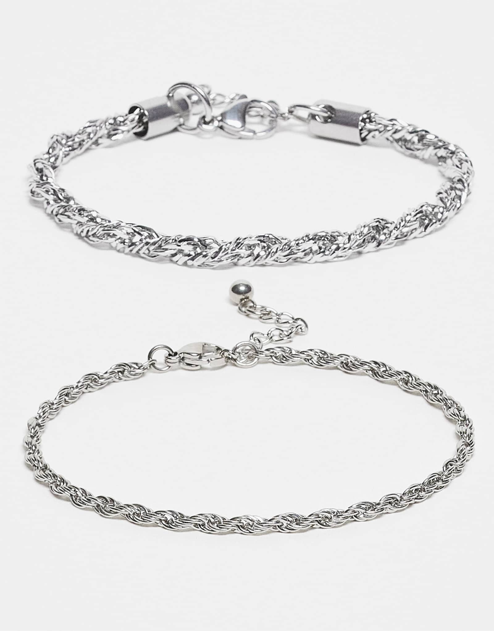 ASOS DESIGN водонепроницаемые браслеты-цепочки из нержавеющей стали в 2 упаковках из полированного серебра