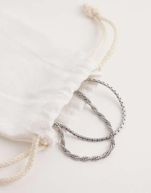 ASOS DESIGN waterproof stainless steel 2 pack twisted rope and box chain bracelet in silver, 2 of 3