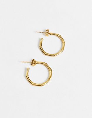 ASOS DESIGN waterproof stainless steel 20mm hoop earrings in bamboo design in gold tone