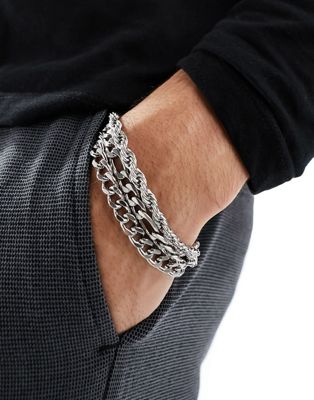 ASOS DESIGN waterproof stainless steel 3 pack chain bracelet set in silver tone