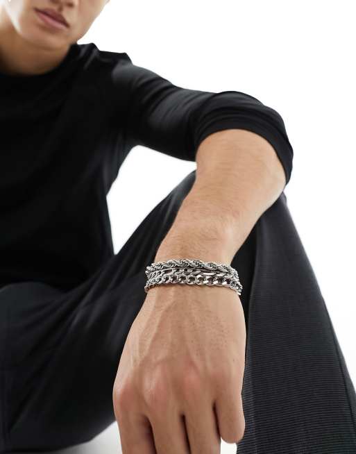 Mens silver chain on sale and bracelet set