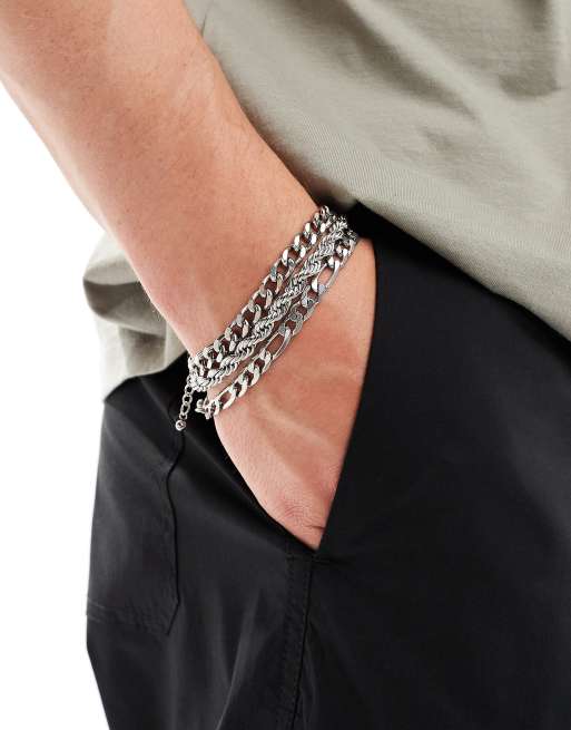  ASOS DESIGN waterproof stainless steel 3 pack chain bracelet set in silver tone