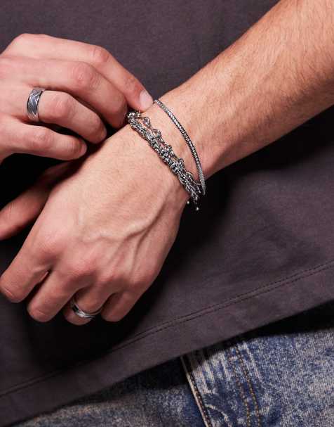 ASOS DESIGN waterproof stainless steel 3 pack chain bracelets in silver - view 1