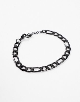 ASOS DESIGN waterproof stainless steel 7mm figaro chain bracelet in matte black