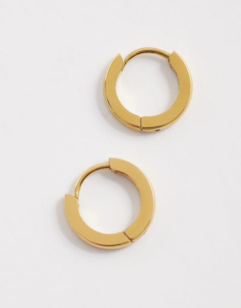 ASOS DESIGN waterproof stainless steel 9mm hoop earrings in gold - view 1